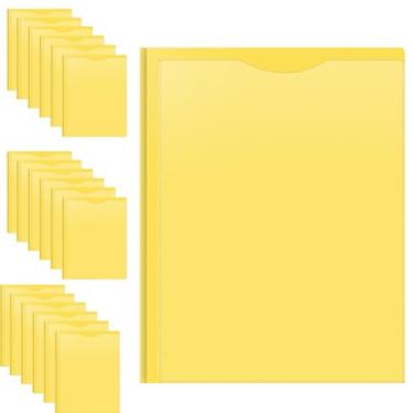 Imagem de Briartw Pasta de plástico resistente com garras para papel tamanho carta, pacote com 18 pastas amarelas com bolso frontal transparente, 2 bolsos e 3 pontas, bem como 2 compartimentos para cartão