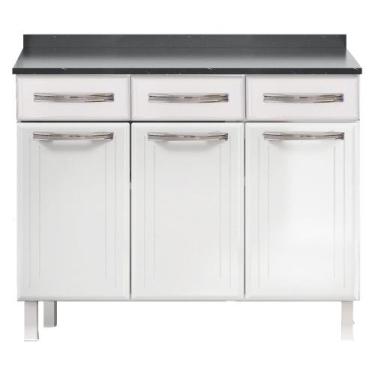 Imagem de Balcão 3 Portas 3 Gavetas 105cm com Tampo Esmeralda Telasul, Branco