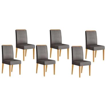 Imagem de Kit 6 Cadeiras Sala Jantar Lia 6 Un Cedro Suede Lunar