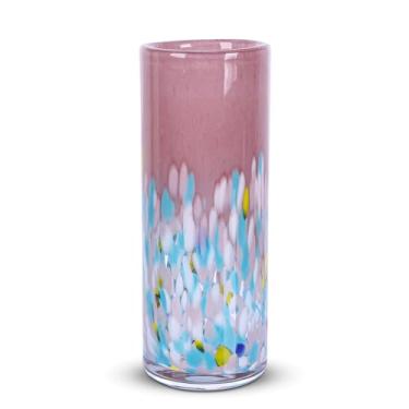 Imagem de Vaso rosa de 24 cm de altura, vaso de vidro soprado à mão, verde, centro de mesa rosa moderno, vasos de boca larga para decoração de botões e flores – ideal para sala de estar, cozinha, casamento