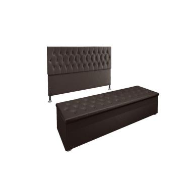 Imagem de Kit Cabeceira Calçadeira Baú Queen 160cm Suede Marrom