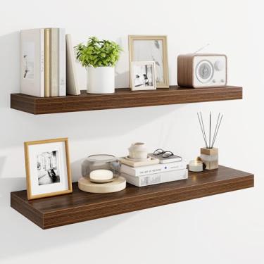 Imagem de Marsmiles Prateleiras flutuantes de 80 cm para parede, prateleiras de madeira com suportes invisíveis, conjunto de 2, prateleira rústica montada na parede para cozinha, banheiro, sala de estar, estudo