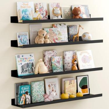 Imagem de BYCY Conjunto de prateleiras flutuantes de metal com 4,23 cm para montagem na parede, amplas prateleiras magnéticas de parede para salas de aula, cozinha, quarto, decoração (preta)