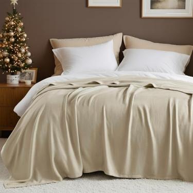 Imagem de Cobertor tamanho solteiro, 70% raiom (derivado de bambu) e 30% algodão, tecido jacquard leve, cobertor de verão respirável e macio para cama ou sofá, 167,6 cm x 228,6 cm, cáqui