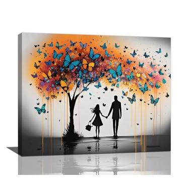 Imagem de Crekviy Imagens de árvore de borboleta, decoração de parede, tela de borboleta, arte de parede, grafite, casal, impressões, pintura, decoração, para banheiro, quarto, sala de estar, presentes