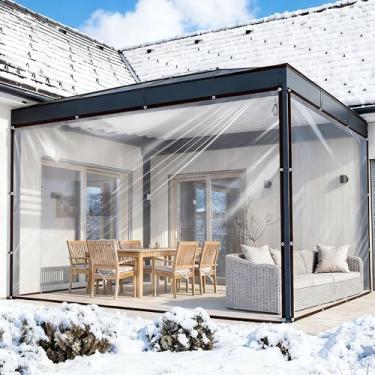 Imagem de Lonas transparentes 2,8 x 2,5 m, resistente à prova d'água, encerado de vinil reforçado com ilhós para pátio ao ar livre, cobertura de galinheiro com efeito de estufa, proteção de inverno