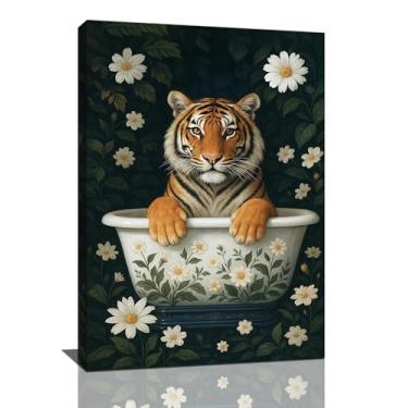 Imagem de Arte de parede de banheiro tigre decoração de banheiro engraçada pintura animal imagem arte arte presentes para mulheres menina banheiro banheiro emoldurado 40.6 cm x 61.0 cm