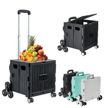 Imagem de Carrinho utilitário dobrável, carrinhos de compras dobráveis, carrinho dobrável com rodas de escalada de escadas, carrinho de compras de 8 rodas, caixa dobrável com alça telescópica (preto, 37 x 30 cm