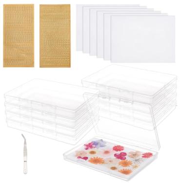 Imagem de OLYCRAFT Kit de armazenamento de flores secas com 100 folhas de papel mata-borrão, 8 peças, caixas de plástico, 1 peça, pinça, 2 folhas, adesivos à prova d'água, 50 peças, papel absorvente para