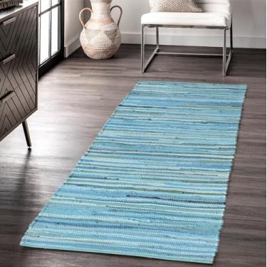 Imagem de VEVARA HOMES Tapete Chindi de algodão feito à mão, pano lavável, reciclado, para decoração de casa, sala de estar e quarto (azul-petróleo, 6 x 2 pés)