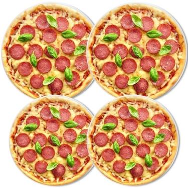 Imagem de Conjunto de 4 capas redondas para queimador de fogão a gás, pizza de calabresa engraçada com estampa de queijo mussarela capas de queimador elétrico, 20 cm e 25 cm, tampa superior de fogão de metal