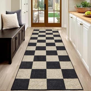 Imagem de Tapete de corredor para corredores 5 x 15 cm, tapete preto e branco, tapete interno leve de pilha baixa com suporte antiderrapante para quarto, sala de aula, sala de jogos, crianças