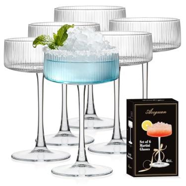 Imagem de Accguan Copos de cupê canelados, conjunto de 6 copos de coquetel de cristal de 293 ml, copos de martini vintage para bar, coquetel, margarita, vinho, champanhe e caixa de presente