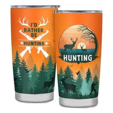 Imagem de Presentes de caça para homens, copo de caça de 590 ml, presente de copo I'd Rather Be Hunting Tumbler Cup Gift for Hunting Lovers, Presente de caça para pai, filho, marido, amigos, presentes de