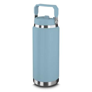 Imagem de Garrafa Térmica Aço Inox 900ml (Isolamento a Vácuo) c/Parede Dupla e Pintura a Pó – Conserva 12h Gelado / 8h Quente – Antivazamento c/Alça e Canudo (Azul)