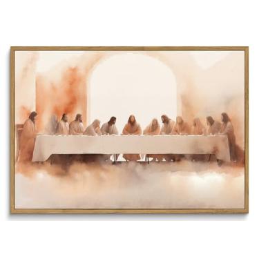 Imagem de ZZTCYSU Arte de parede em tela de Jesus Arte de parede emoldurada cristã a última ceia arte de parede moderna impressão bíblica religiosa Deus arte para sala de estar quarto igreja 30,5 x 40,6 cm