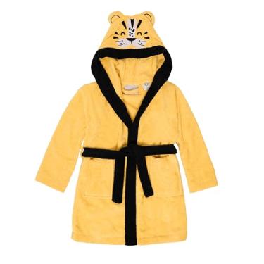 Imagem de BAGNO MILANO Toalha de praia com capuz de algodão turco orgânico infantil, certificado GOTS, para meninos e meninas (amarelo tigre, 3-4 anos)