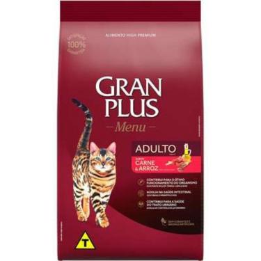 Imagem de Ração para Gatos Adultos Menu Sabor Carne e Arroz Gran Plus 3Kg