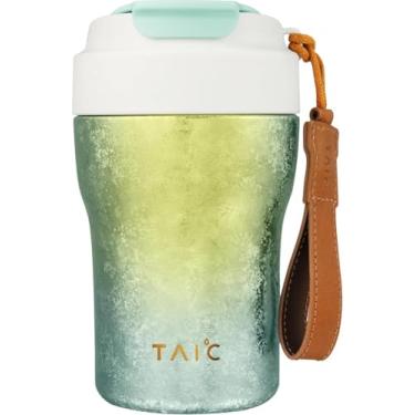 Imagem de TAIC Caneca de café de titânio a vácuo, caneca de café isolada/fria de 380 ml/480 ml com tampa e palha, camada dupla elegante portátil à prova de vazamento térmica (380 ml, verde Rooibos)