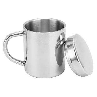 Imagem de Xícara de café de parede dupla de aço inoxidável 304 com tampa, alça, para viagens ao ar livre em casa 400 ml