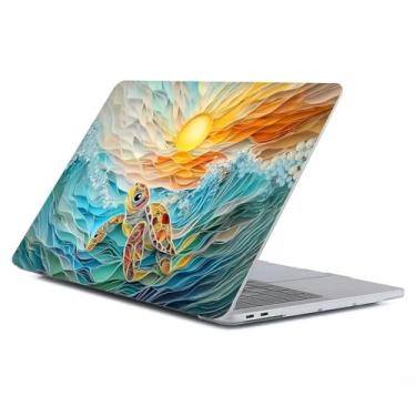 Imagem de Punmada Capa transparente para MacBook Air de 13 polegadas, versão 2011-2017, modelo A1466/A1369, capa rígida para laptop, estampa premium, oceano, tartaruga, sol, nascer do sol, brilho
