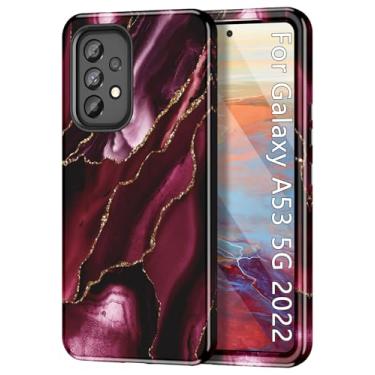 Imagem de Btscase Capa para Samsung Galaxy A53 5G, padrão de mármore, 3 em 1, resistente, à prova de choque, de corpo inteiro, resistente, PC rígido + silicone macio para mulheres e meninas, capa para Samsung