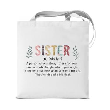 Imagem de KSFFWQIN Sister Gifts From Sisters Tote Bag for Women Sister Definition, reutilizável, mercearia, bolsa de ombro para compras, trabalho, praia, bolsas florais fofas, presentes