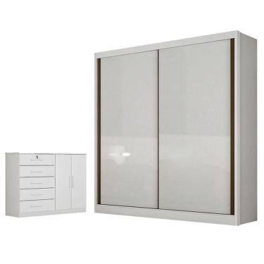 Imagem de Guarda Roupa Solteiro Toledo Com Nicho E Cômoda Seul Neve - Horizonte