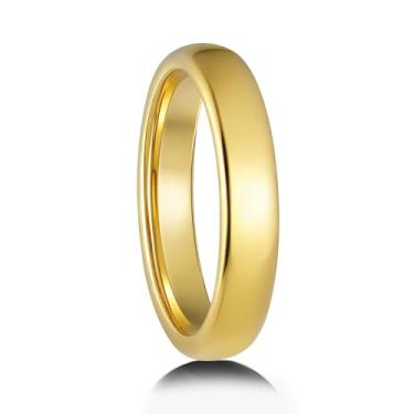 Imagem de SATAER Aliança de casamento de tungstênio de 4 mm para homens e mulheres, cúpula de ouro 18 K, alto polimento, ajuste confortável, tamanho 5-11, Carboneto de tungstênio, Sem pedra preciosa