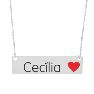 Imagem de Colar Semijoia Nome Personalizado Coração Resinado Cecília Banhado em Prata 1000-999001763