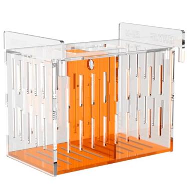 Imagem de ONE BAYJF Caixa de isolamento de criador de peixes para tanque de aquário, caixa de aclimatação de peixes de acrílico laranja transparente para peixe-palhaço Guppy Betta Coral (M)