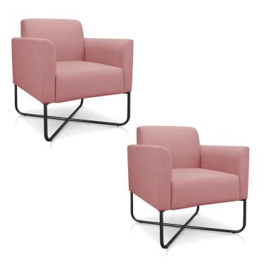 Imagem de Kit 02 Poltronas Marisa Suede Preta Base X Industrial Rose