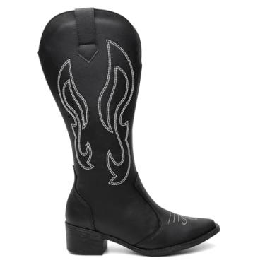 Imagem de Bota Feminina Vicerinne Cano Alto Western Bordado Boiadeira Country Salto Bico Fino Rodeio Preto (37, BR, Adulto, Numérico, 37)