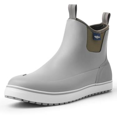 Imagem de Botas de chuva masculinas de 15 cm, antiderrapante, impermeável, de borracha, para pesca, jardim, tornozelo, trabalho, sapatos, Cinza, 42