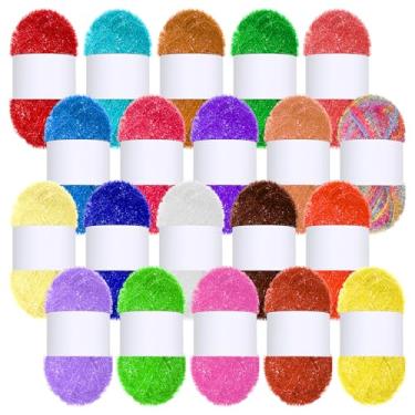 Imagem de 20 novelos para panos de pratos, kit de fio de crochê macio multicolorido de poliéster arco-íris para projetos de artesanato de crochê, 328 pés/109 jardas cada