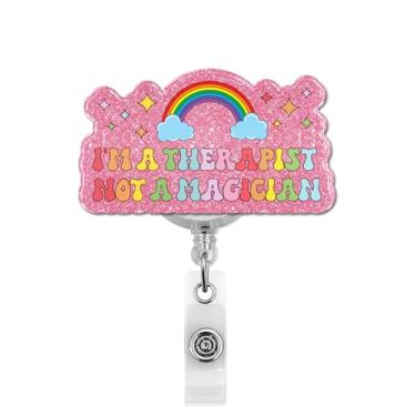 Imagem de Carretel de crachá engraçado para terapeutas, I'm a Therapist Not a Magician, retrátil com clipe jacaré para terapeutas, conselheiro, enfermeiro, trabalhador médico