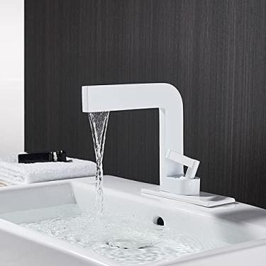 Imagem de Art Torneira de lavatório de níquel cromado preto e branco torneira de guindaste com tampa torneiras de pia de banho de alça única (branco)