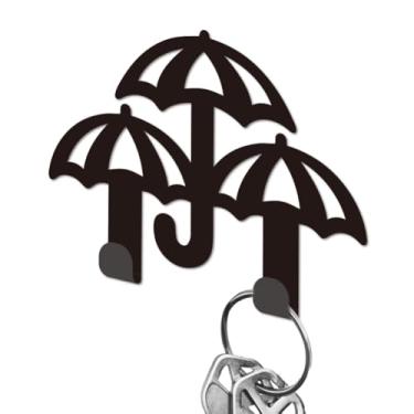 Imagem de DELORIGIN Suporte de chave de guarda-chuva para parede, ganchos de chave de ferro preto montado na parede bonito cabide de chaves com 3 ganchos, porta-chaves de casa pequeno para bolsa de casa