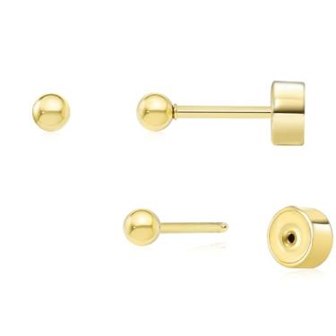 Imagem de Sweetkiki Brincos de costas planas sem fio, banhados a ouro 14 K, hipoalergênicos | Brinco de cartilagem | Joias de piercing de hélice | Joias Tragus Piercing | Brincos de pressão flatback para