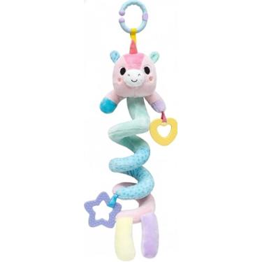 Imagem de Brinquedo Espiral de Unicórnio para Bebê, Pelúcia Macia, Rosa e Azul Pastel, com Mordedor e Chocalho, Atividades Sensoriais