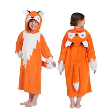 Imagem de ROC PARTY Playful Animal Costume Hoodie Dress for Girls 4-10, Fun Animals Dress-Up Outfit with Hood for Halloween & Parties (Orange Fox, 7-8 Years)
