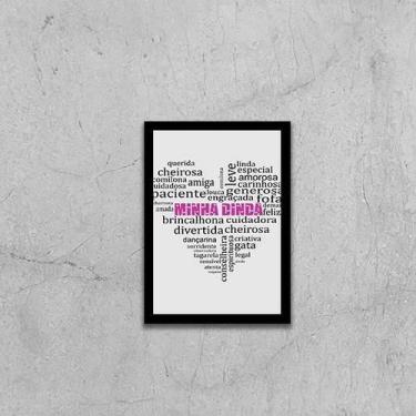 Imagem de Quadro Minha Dinda Qualidades Coração Branco 45X34 Preta - Quadros On-