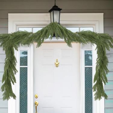 Imagem de Apipi Guirlanda de Pinheiro Norfolk de Natal de 9 Pés- Guirlanda de Vegetação Artificial com Toque Real para Lareira, Mesa, Parede, Porta Da Frente, Varanda, Decoração de Guirlanda (9 Pés, Verde)