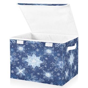 Imagem de Blueangle Caixas de armazenamento dobráveis 1 pacote, cestas de armazenamento de flocos de neve brancos com tampas e alça para casa, quarto, armário e escritório (376)