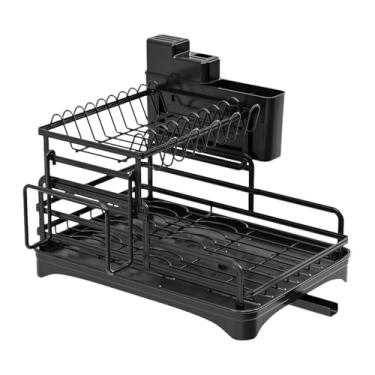 Imagem de Fenteer 2 Tiersdish Rack Utensílios Rack Escorredor de Pratos Organizador Escorredor de Pratos para Bar Hotel, Preto