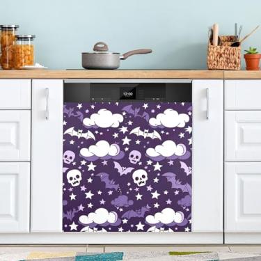 Imagem de ATTX Capa de ímã de lava-louças de caveira de desenho animado, 58 cm C x 66 cm A decoração da capa da máquina de lavar louça, decalques de armário doméstico e eletrodomésticos adesivos #110