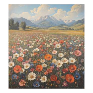 Imagem de Blueangle Pintura a óleo vintage flores silvestres capa ímã máquina de lavar louça, decoração frontal da capa da máquina de lavar louça, adesivos de eletrodomésticos, 58 cm C x 66 cm adesivo magnético