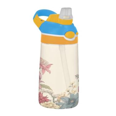 Imagem de Blueangle Garrafa de água floral colorida de 473 ml, garrafa de viagem e esportes Tritan reutilizável com canudo e design de tampa de bico pop-up (36)