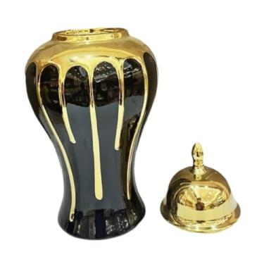 Imagem de FLCPJGV Vaso de porcelana preta e dourada, jarra de, ornamento de mesa para decoração de sala e escritório