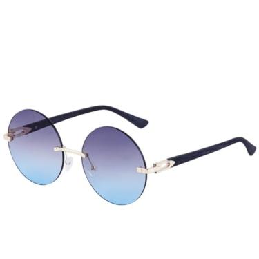 Imagem de JRLLFD Óculos de sol redondos sem aro, da moda, para mulheres, luxuosos, armação grande, para homens, para áreas externas, verão, para dirigir, UV400 (preto, cinza, azul)